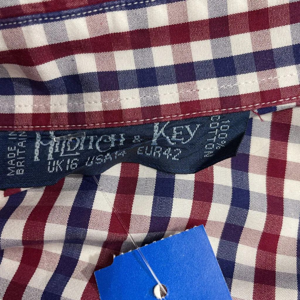 HILDITCH & KEY RED BLUE CHECKERED BUTTON UP SIZE 14 TCC