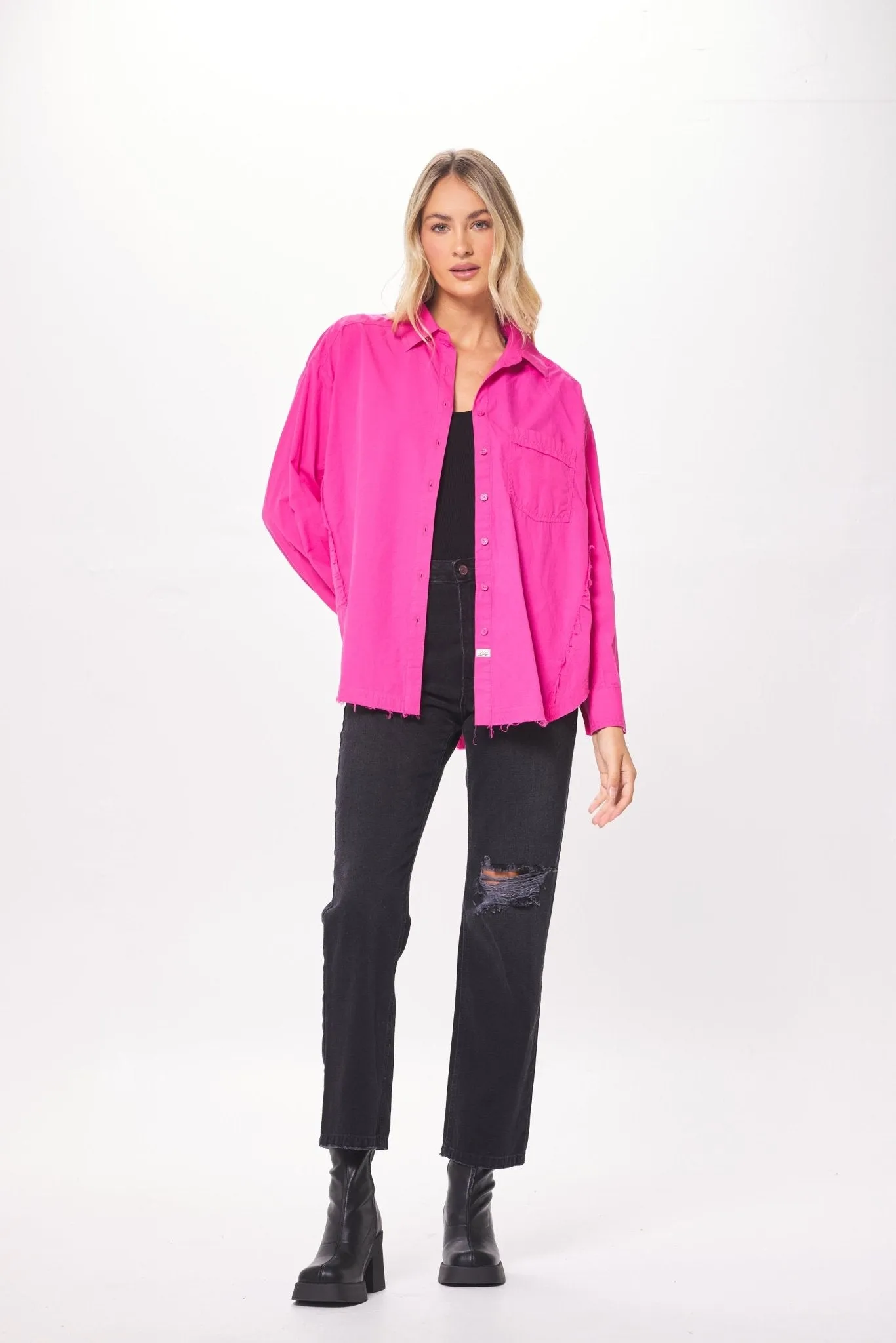 Hot Pink Poplin Button Up Shirting