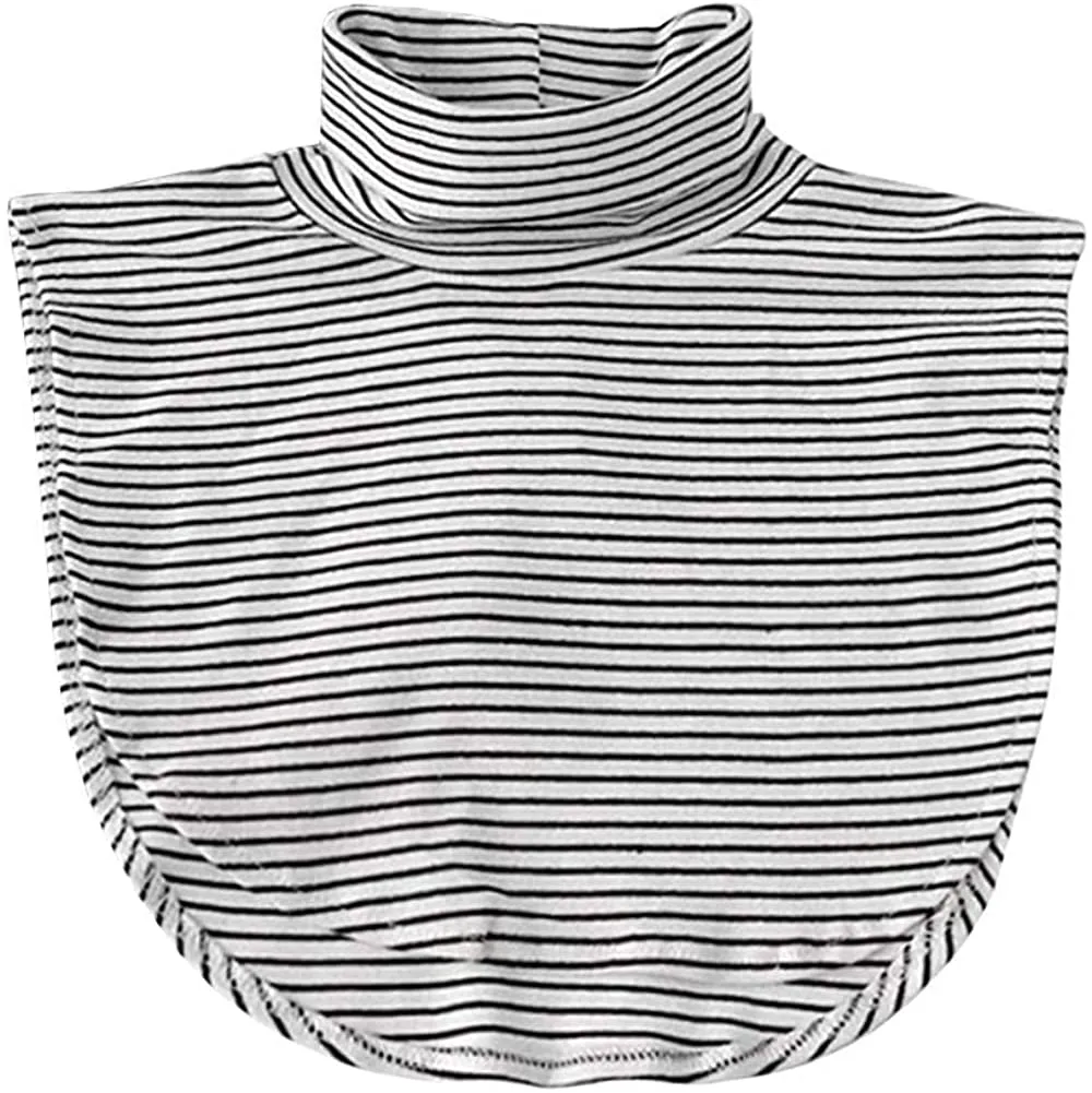 Joyci Women's Solid Stripe Turtleneck Dickey Collar Wear Outer or in Sweater Hoodie High Neck Mock Collar