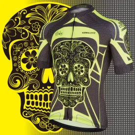 Kemaloce Yellow Bright Skeleton Cycling Jersey China Short Sleeve Men Cycling Shirts Retro Crane Cheap Bicycle Shirt Bike Jersey