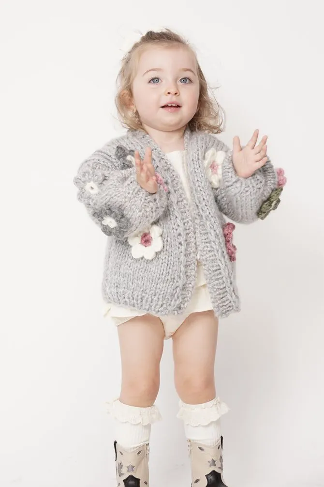 Kids' Petit Handmade Flower Sweater Grey