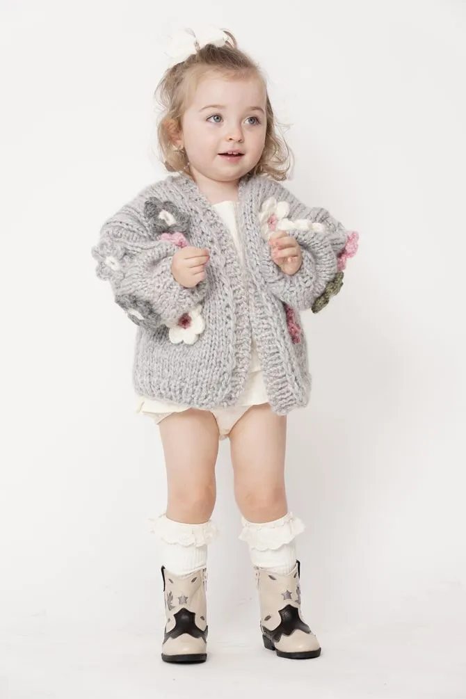 Kids' Petit Handmade Flower Sweater Grey