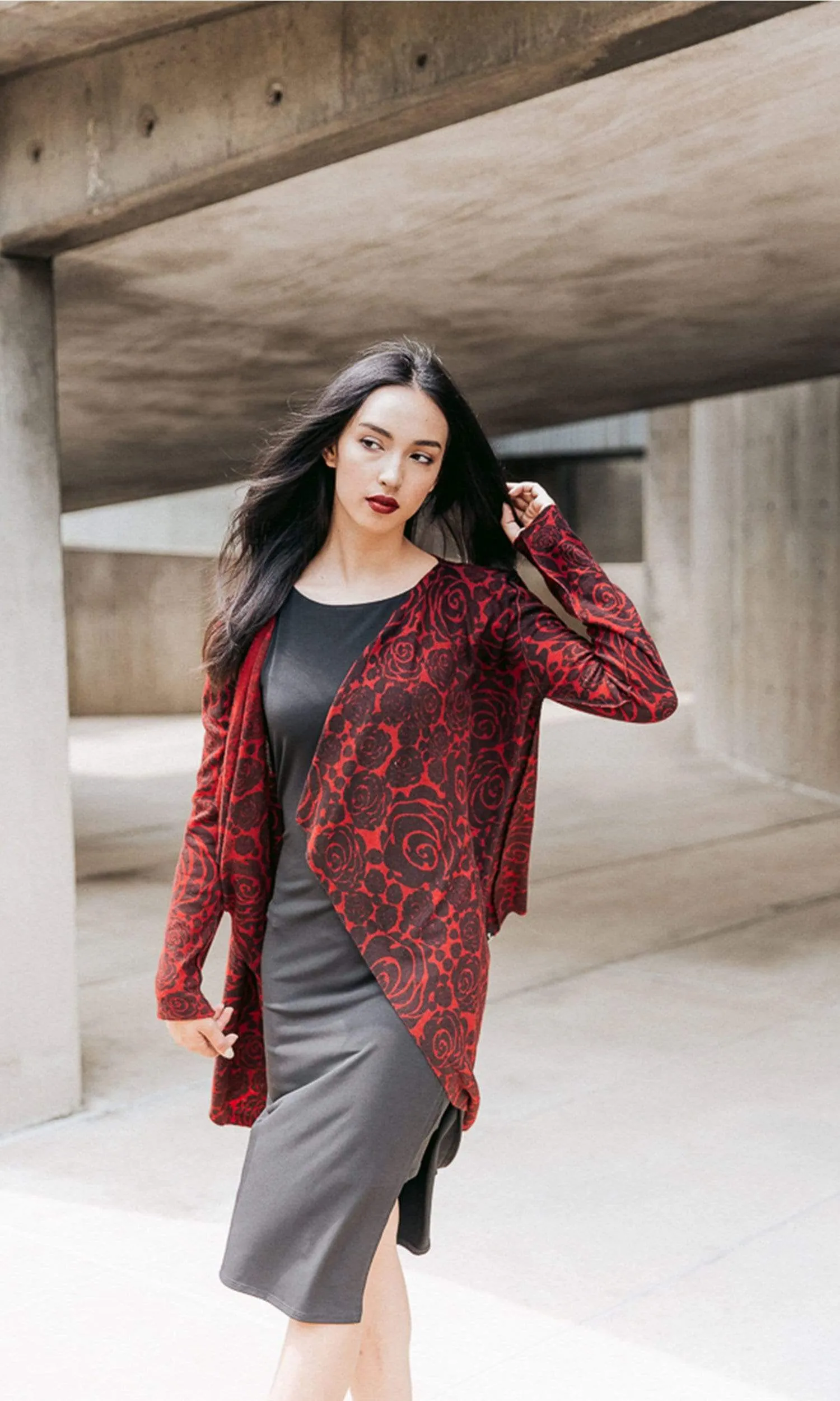 Knitwit Cashmere Open Drape Cardigan - Red Rose