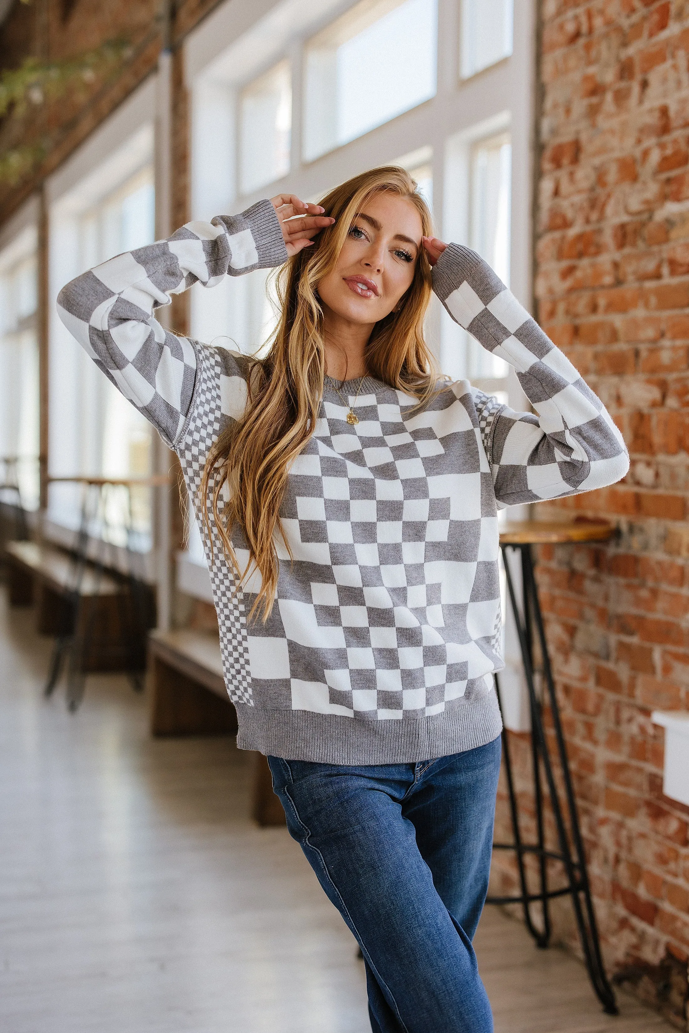 Lexee Checkered Round Neck Sweater | S-2XL | PRE ORDER