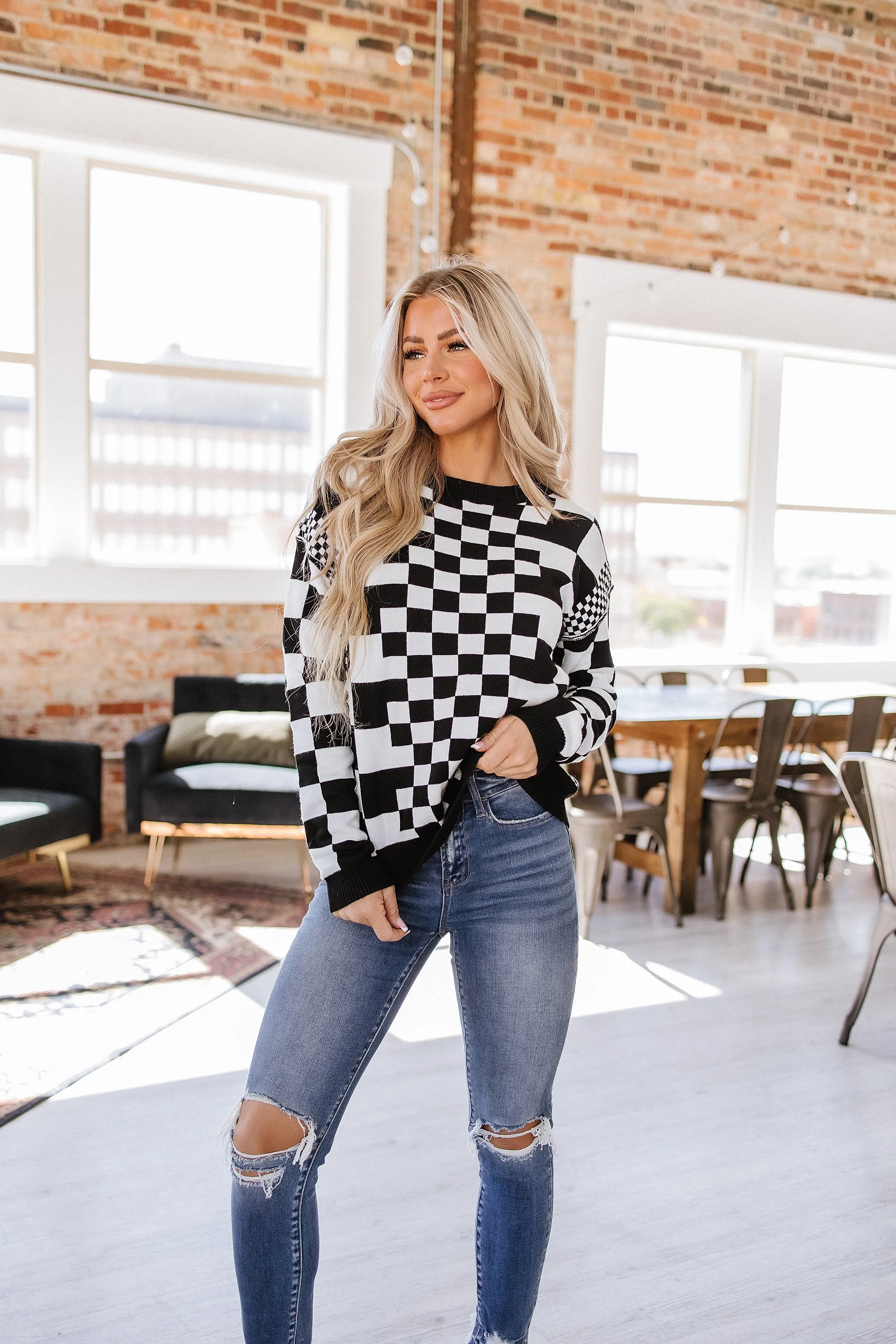 Lexee Checkered Round Neck Sweater | S-2XL | PRE ORDER