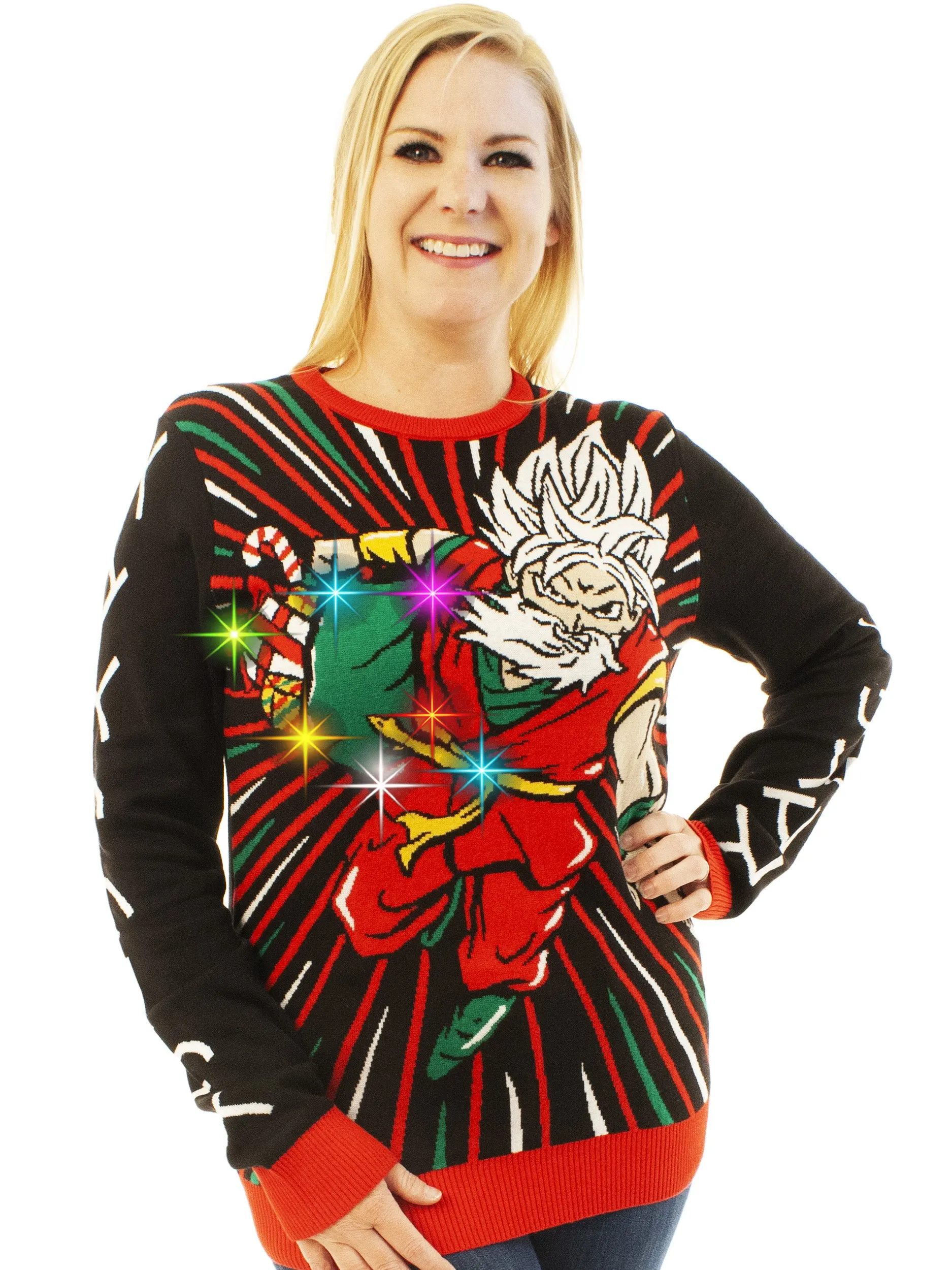 LIGHT UP- Anime Santa | Ugly Christmas Sweater For Men & Women | Unisex Sizing