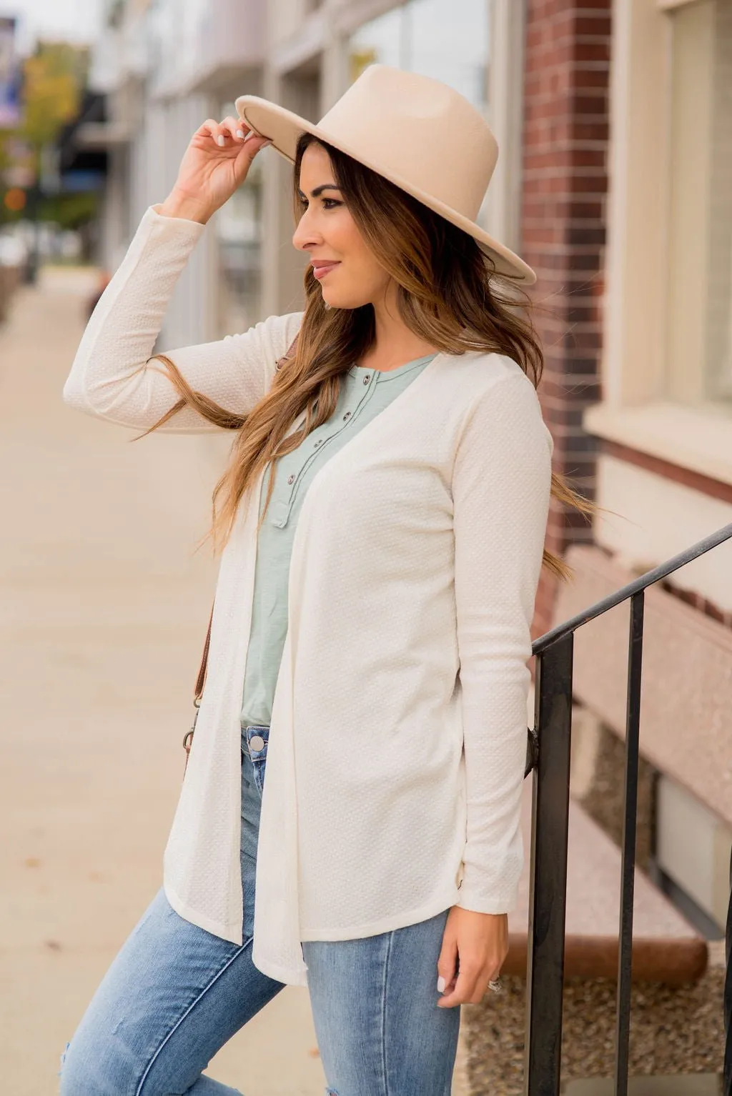 Lightweight Waffle Basic Cardigan