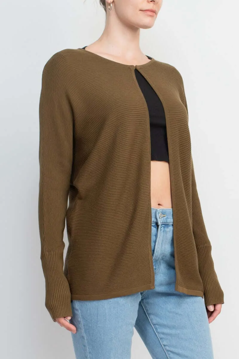 Lissy Crew Neck Open Front Long Sleeve Knit Cardigan