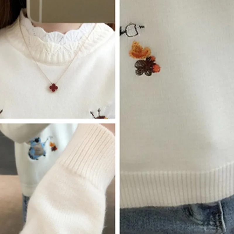 Little Bee Embroidery Loose Warm Sweater