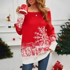 Little Snowflake Christmas Sweater Casual Off-the-shoulder Sweater Women