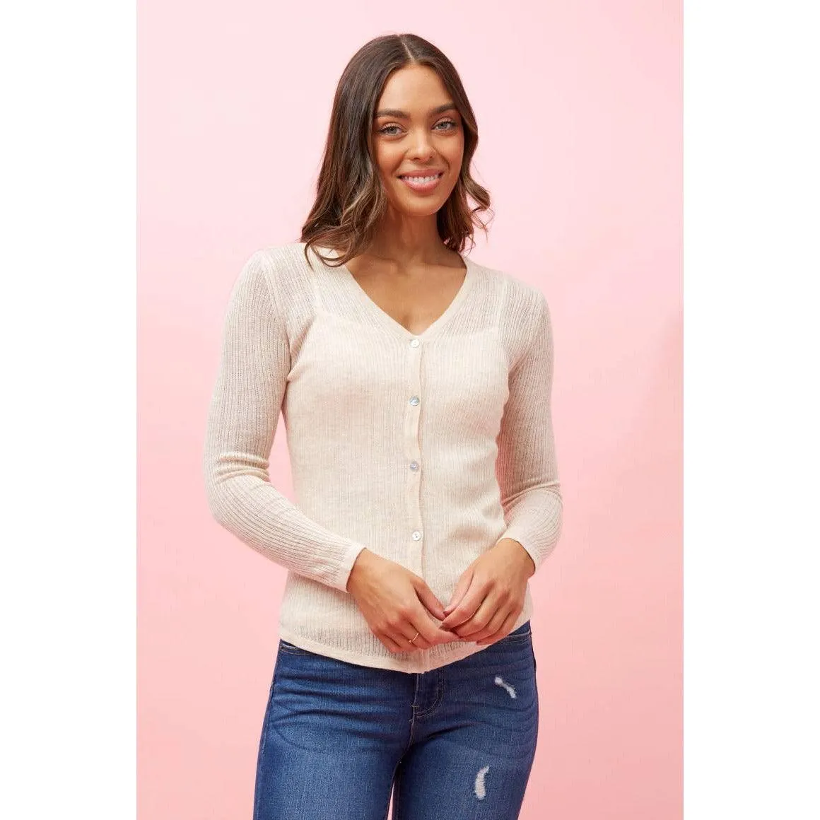 Long Sleeve Button Down Knit Cardigan Oatmeal