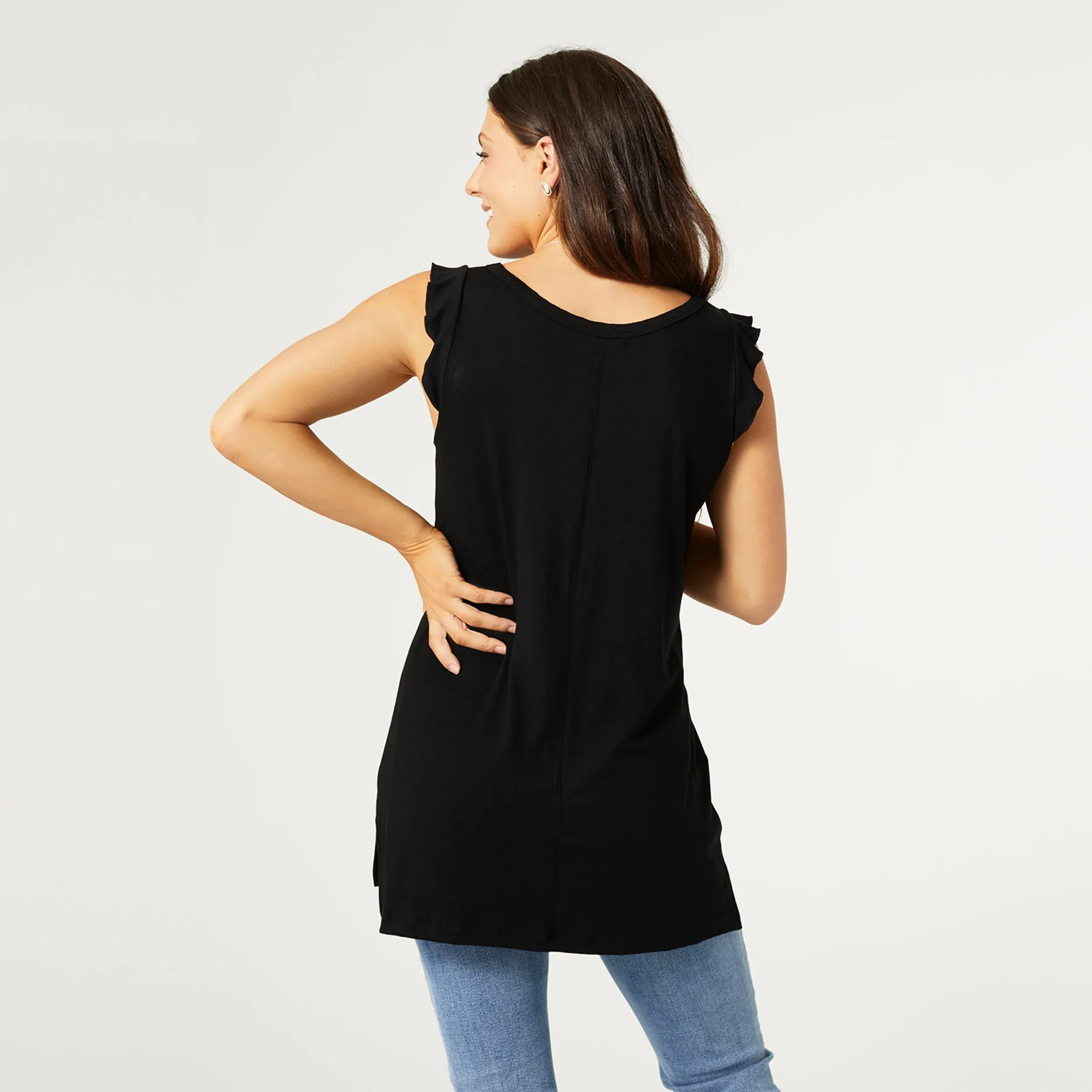 Maeve Ruffle Cap Sleeve Tank - Black