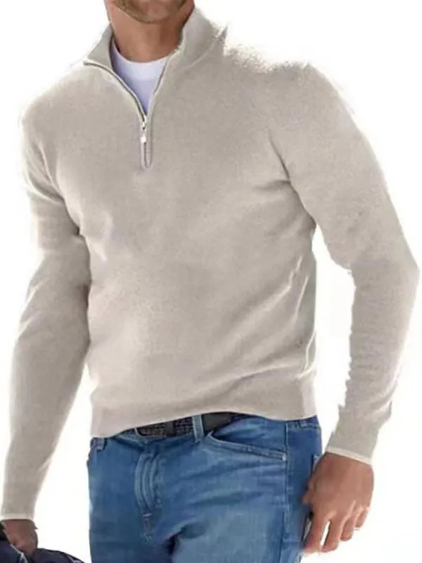 Men's Half-zip V-neck Knitted Polo Sweater