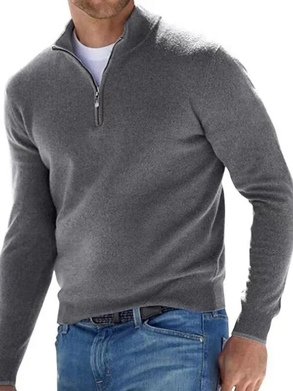 Men's Half-zip V-neck Knitted Polo Sweater