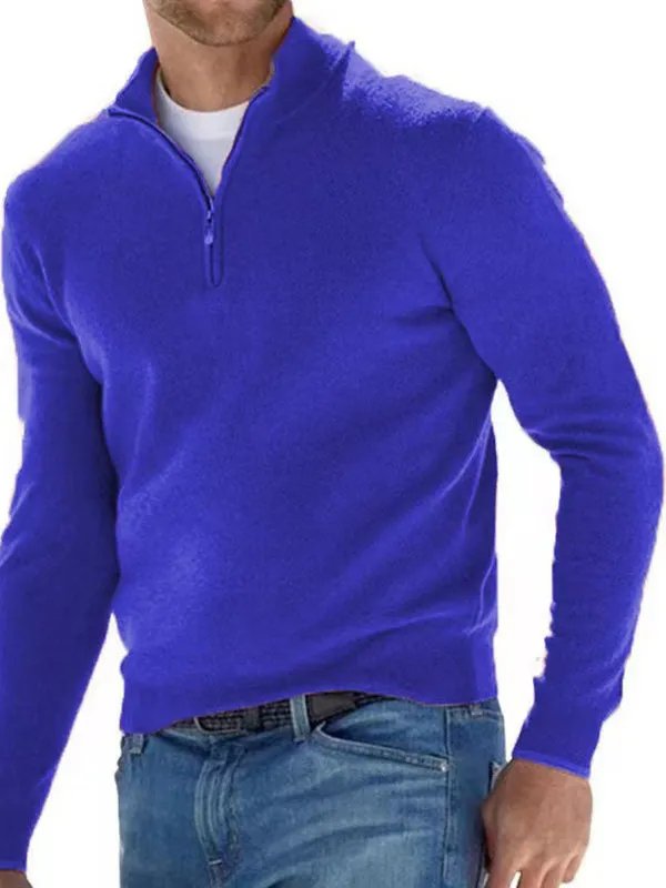 Men's Half-zip V-neck Knitted Polo Sweater