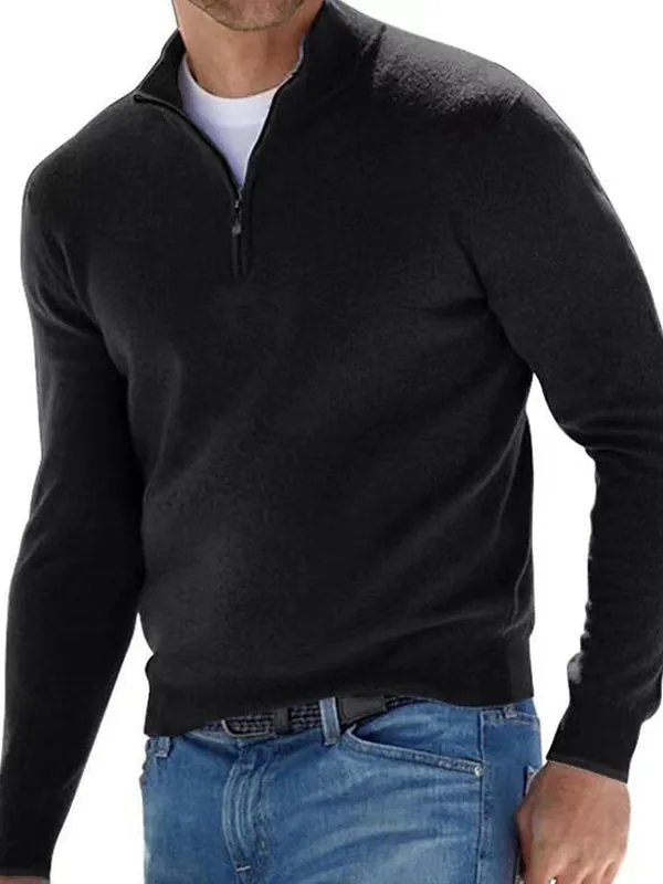 Men's Half-zip V-neck Knitted Polo Sweater