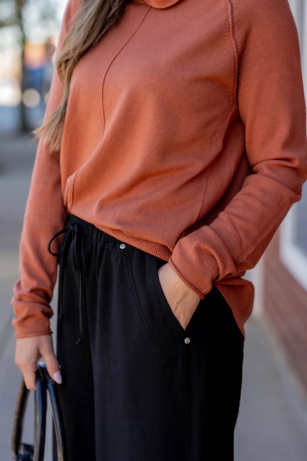 Mid Seam Cowl Neck Sweater Tee