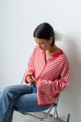 Mini Striped Piper Cardigan - Red