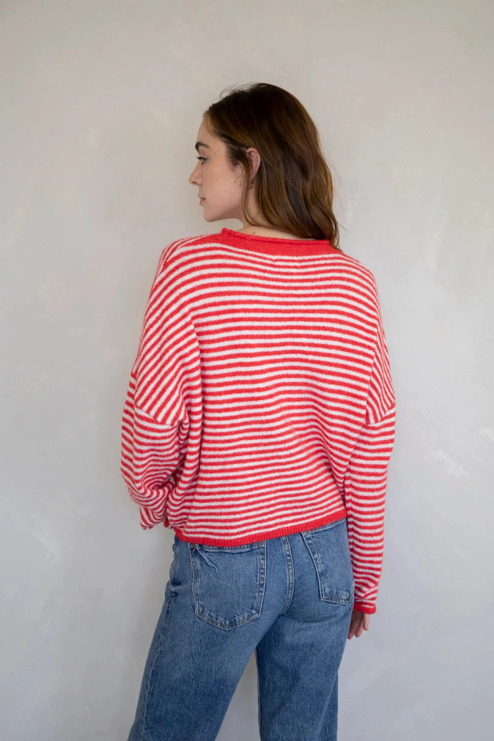 Mini Striped Piper Cardigan - Red