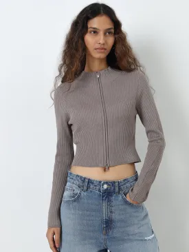 Nuon Grey Ribbed Cardigan