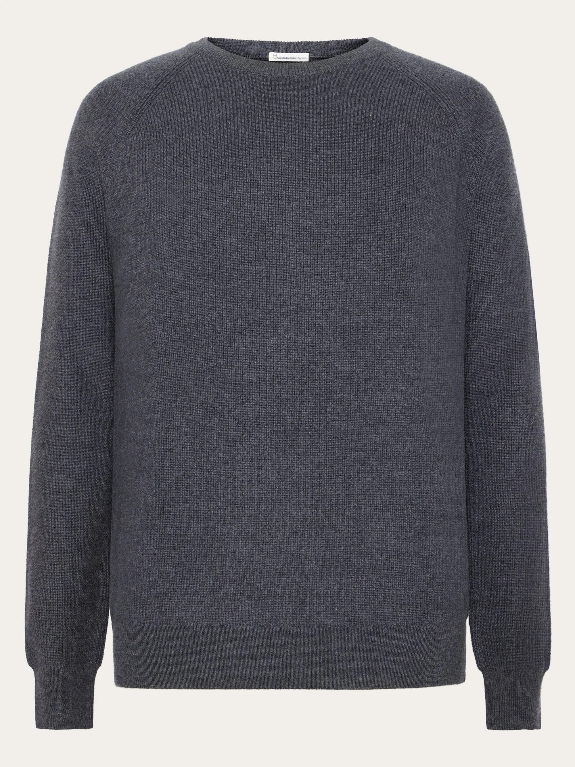 O-neck merino wool rib knit - Dark Grey Melange