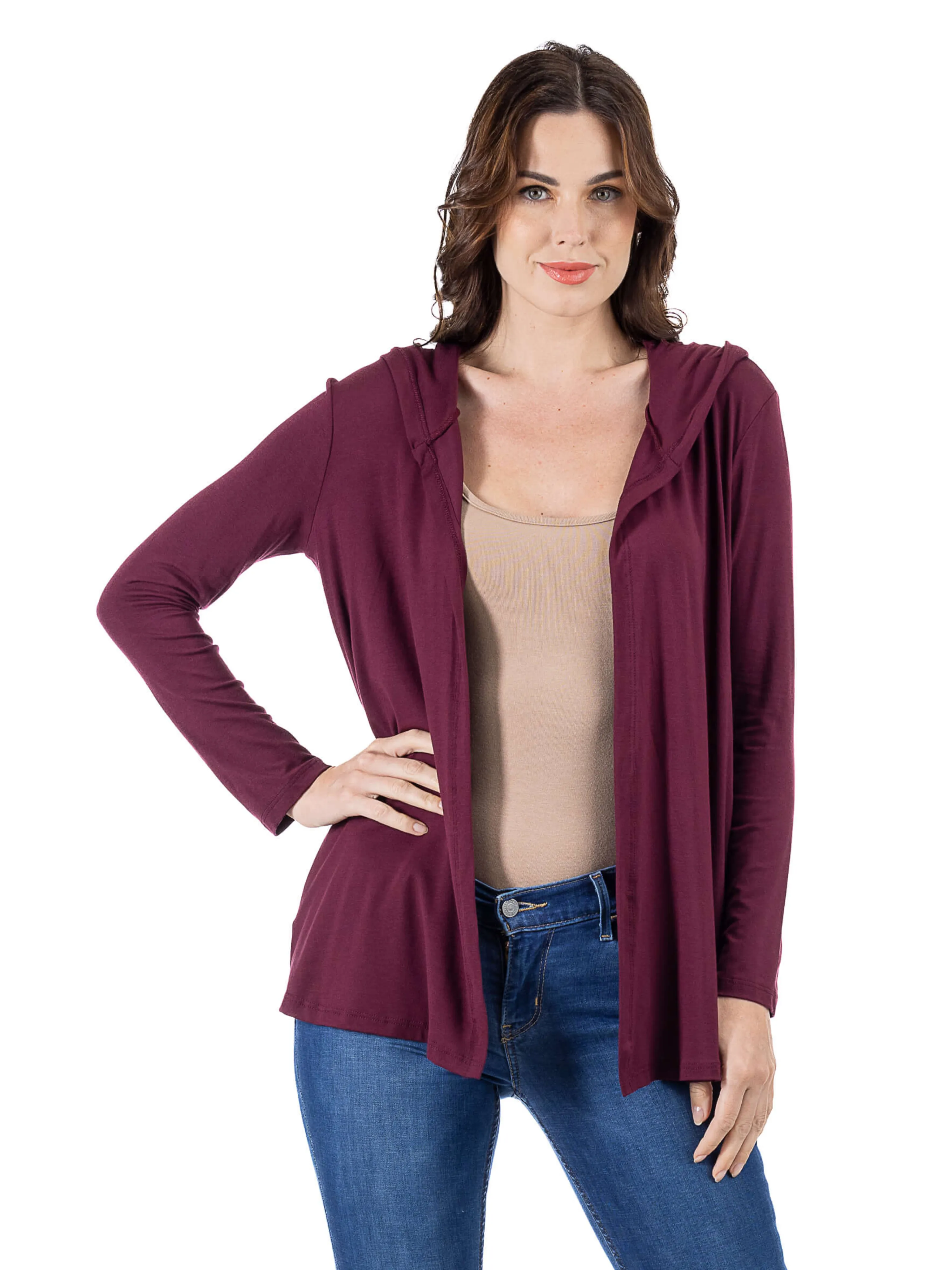 Open Front Lightweight Hooded Cardigan