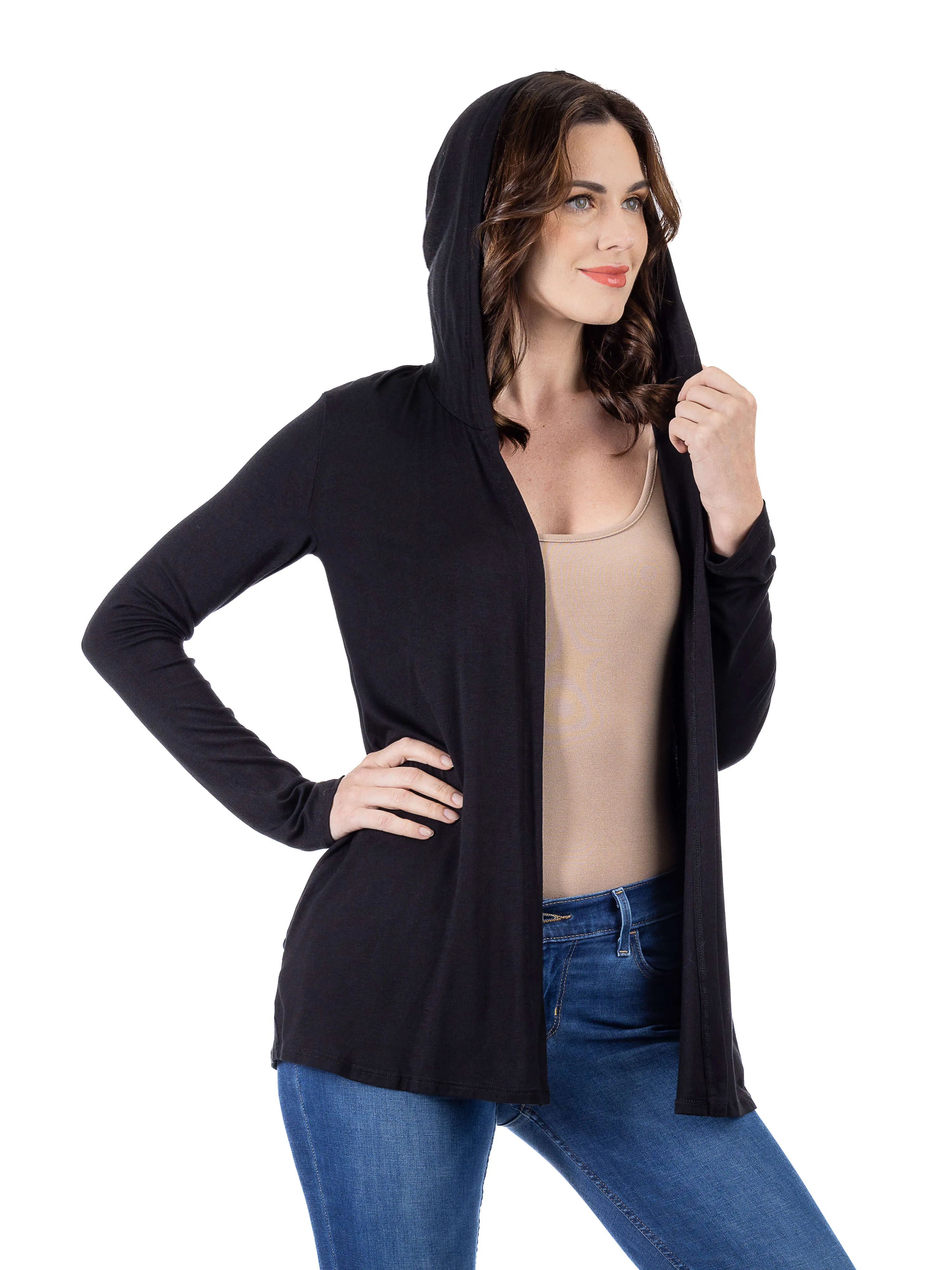 Open Front Lightweight Hooded Cardigan