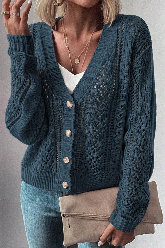 Open Knit Drop Shoulder Cardigan