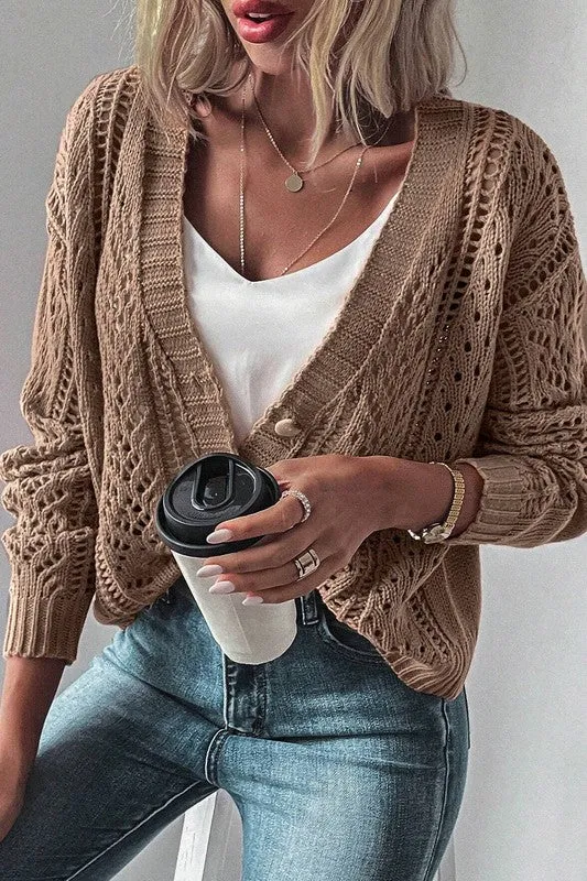 Open Knit Drop Shoulder Cardigan