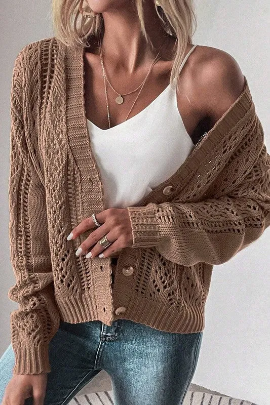 Open Knit Drop Shoulder Cardigan