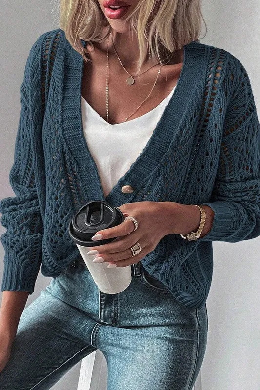 Open Knit Drop Shoulder Cardigan