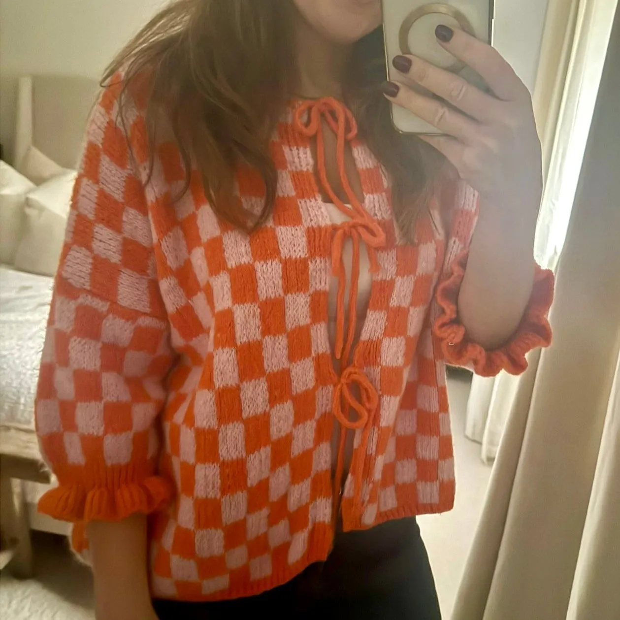 Orange and Pink Check Cardigan