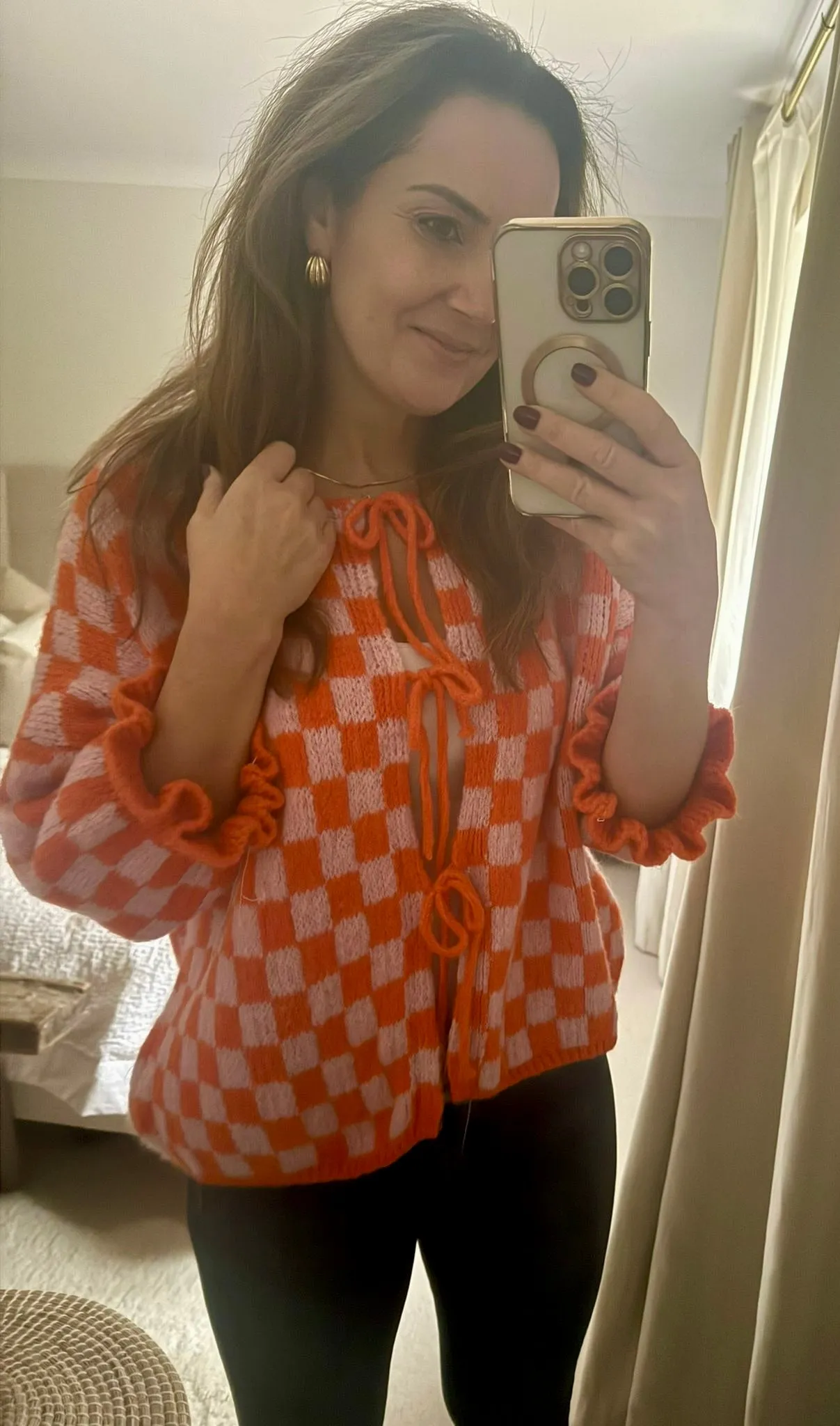 Orange and Pink Check Cardigan