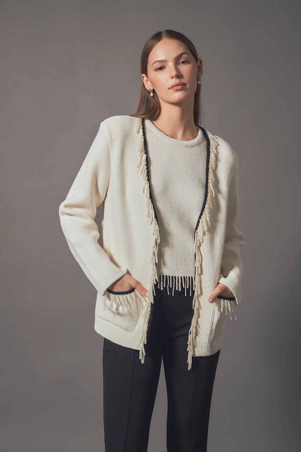 Pearl Trim Knit Cardigan