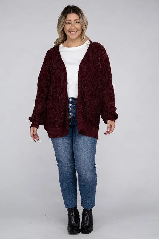 Plus Size Waffle Open Cardigan Sweater