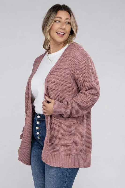 Plus Size Waffle Open Cardigan Sweater