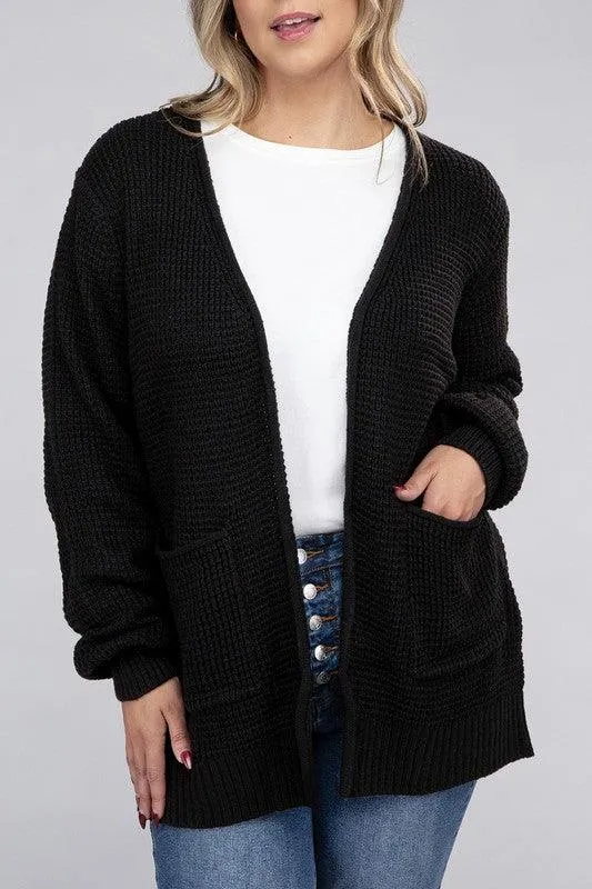 Plus Size Waffle Open Cardigan Sweater