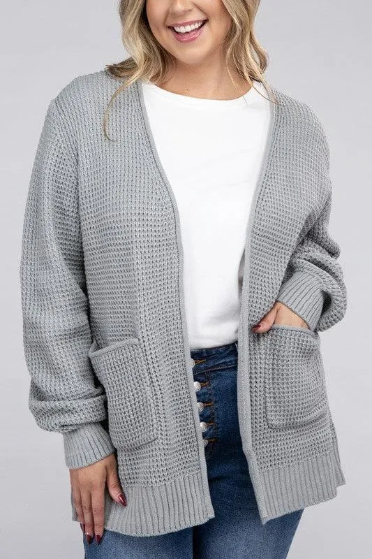 Plus Size Waffle Open Cardigan Sweater