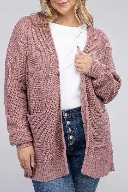 Plus Size Waffle Open Cardigan Sweater