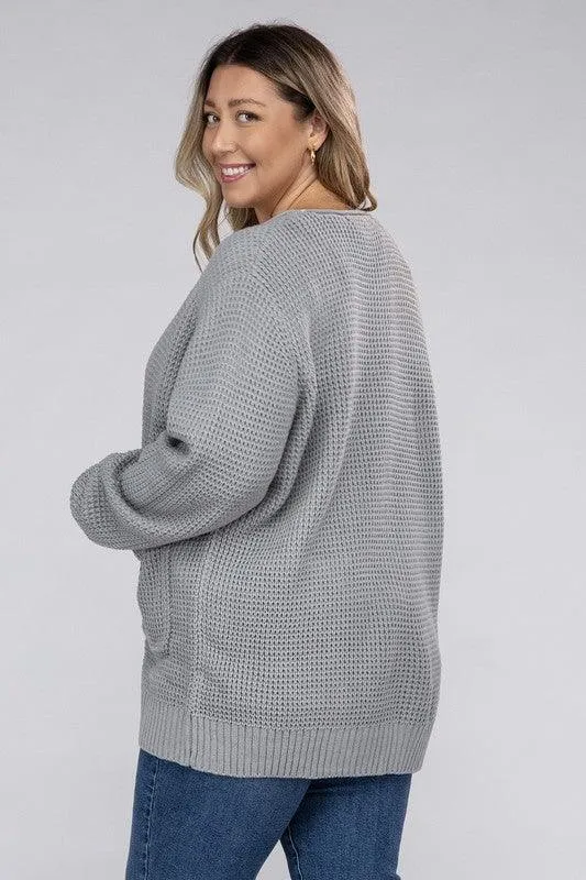 Plus Size Waffle Open Cardigan Sweater