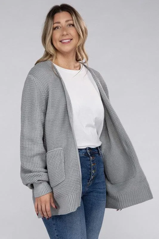 Plus Size Waffle Open Cardigan Sweater