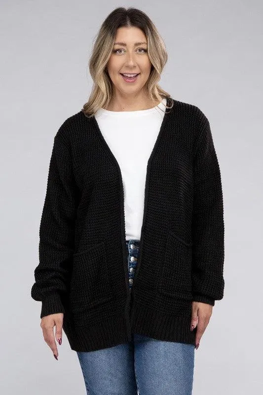 Plus Size Waffle Open Cardigan Sweater