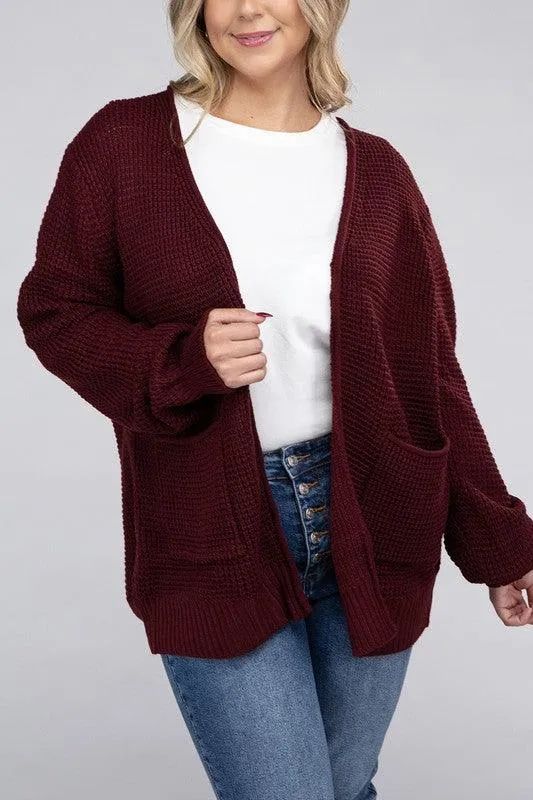 Plus Size Waffle Open Cardigan Sweater