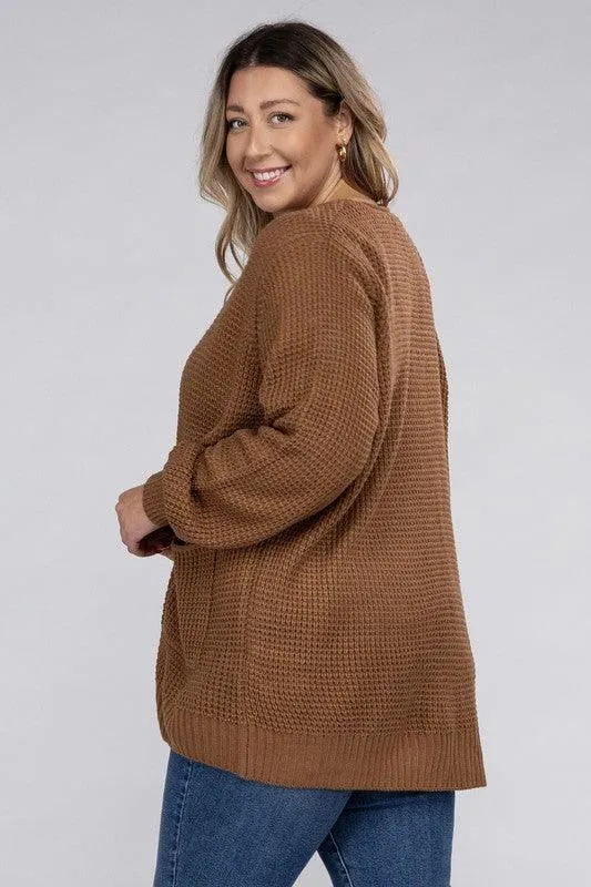 Plus Size Waffle Open Cardigan Sweater