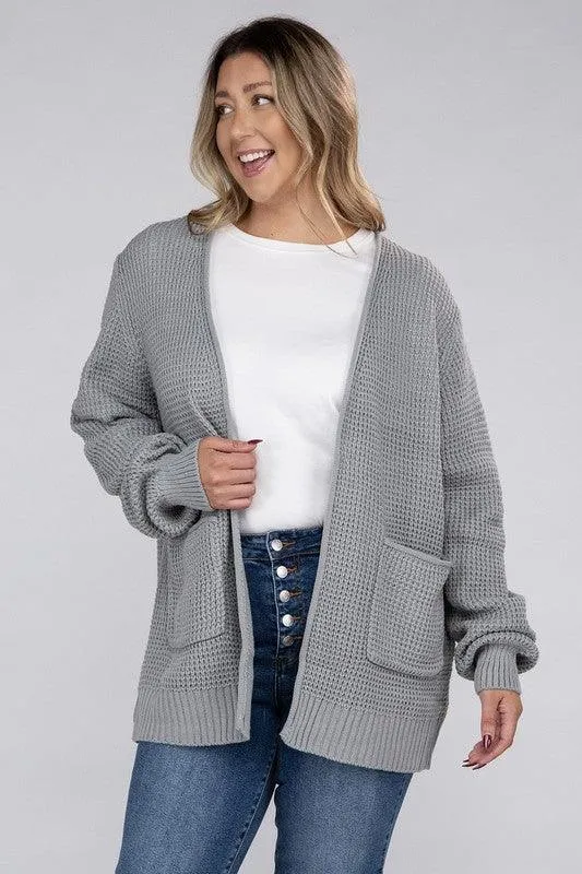 Plus Size Waffle Open Cardigan Sweater