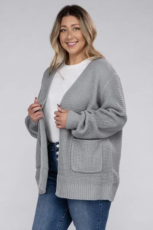 Plus Size Waffle Open Cardigan Sweater