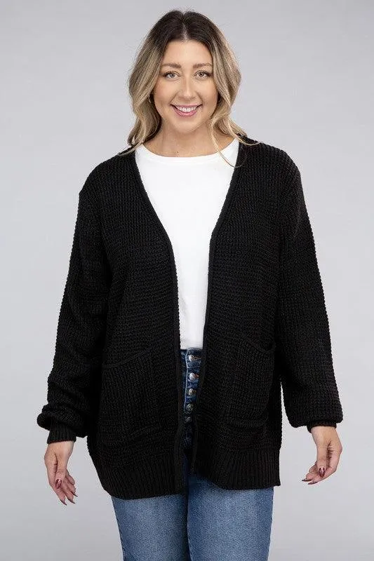 Plus Size Waffle Open Cardigan Sweater