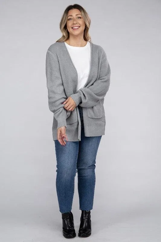 Plus Size Waffle Open Cardigan Sweater