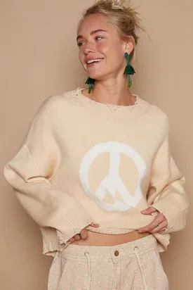 POL Round Neck Sweater Long Sleeve Peace Sign Knitwear