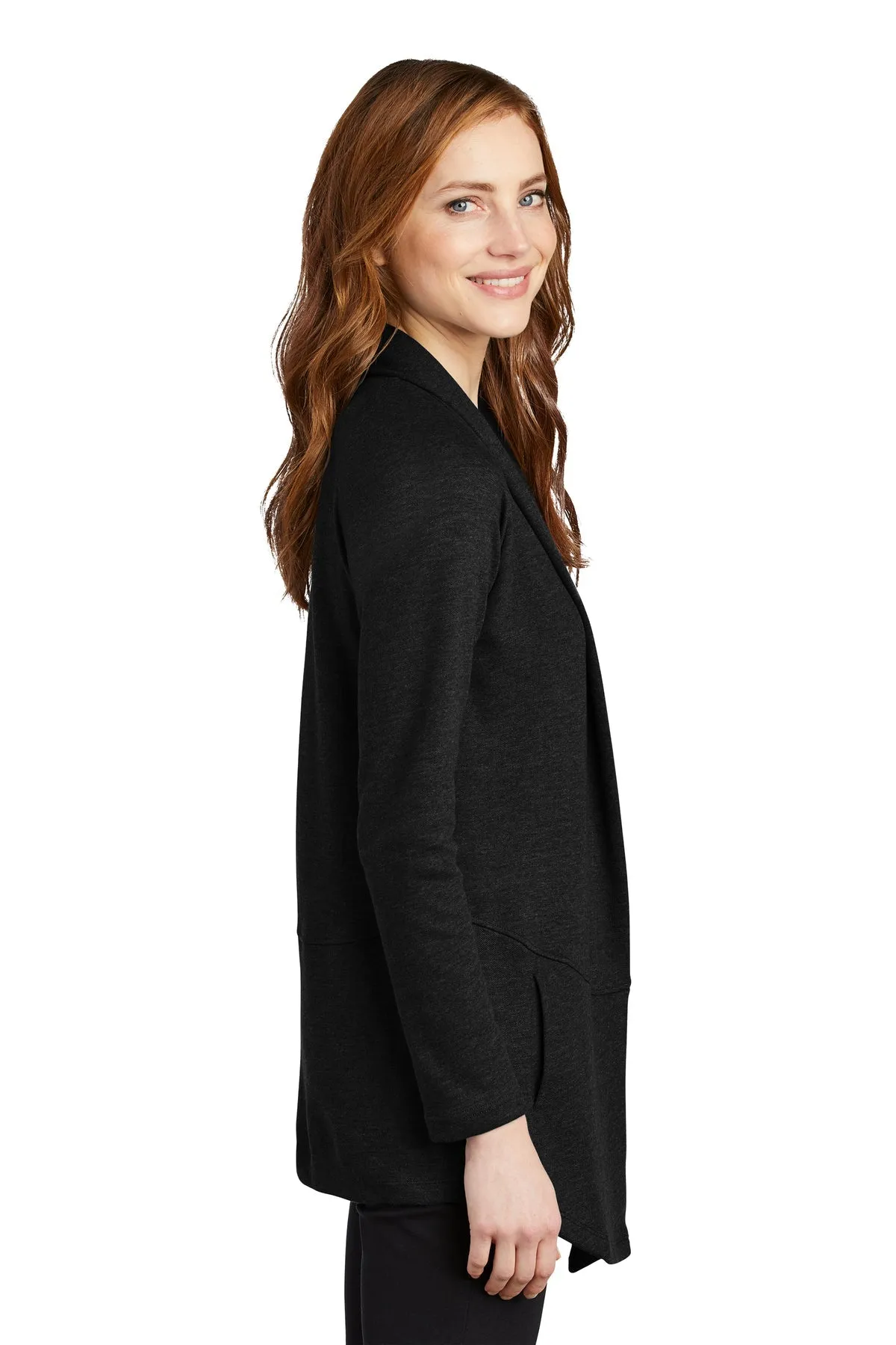 Port Authority Ladies Interlock Customized Cardigans, Deep Black/ Charcoal Heather